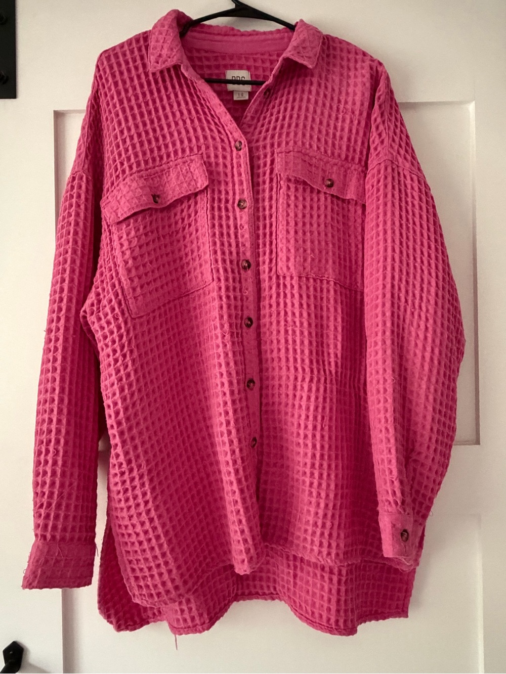 Urban Outfitters Hot Pink Waffle Knit Button-Up Shirt Jacket